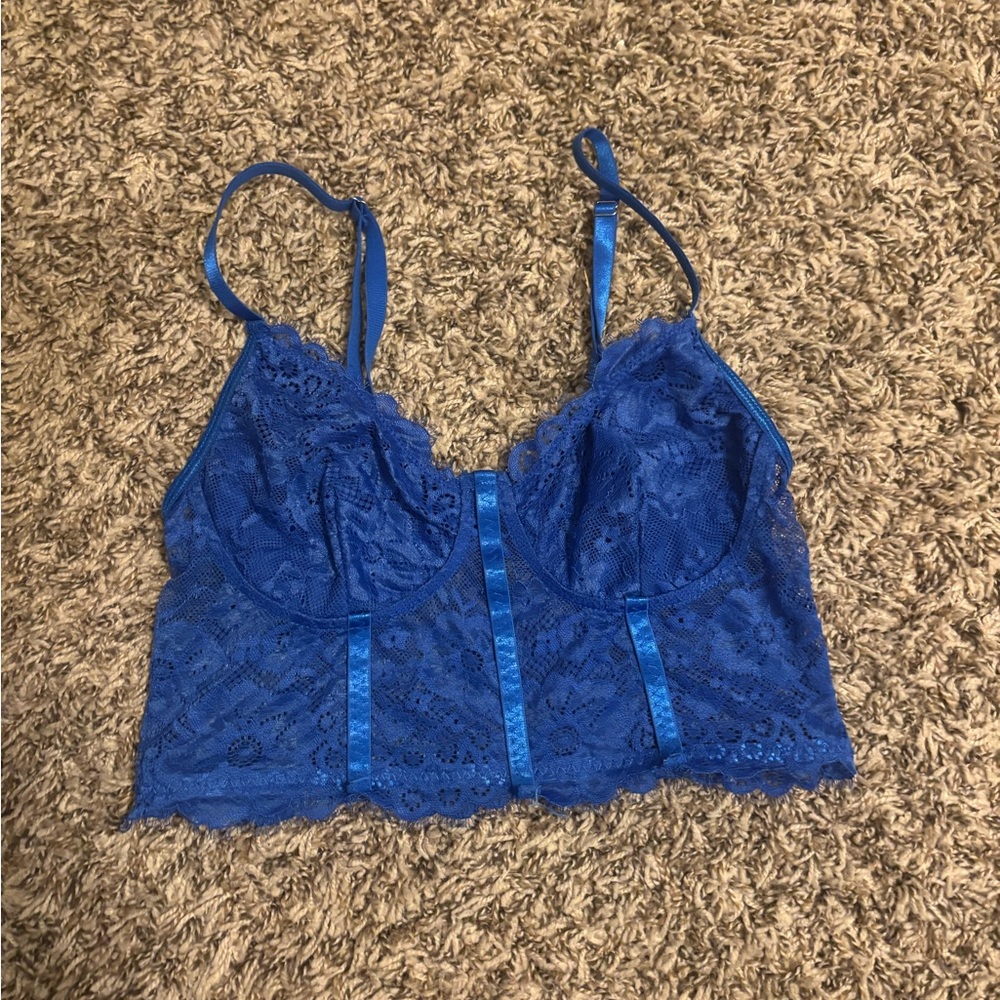 Blue Lace Bustier Crop Top Size Small